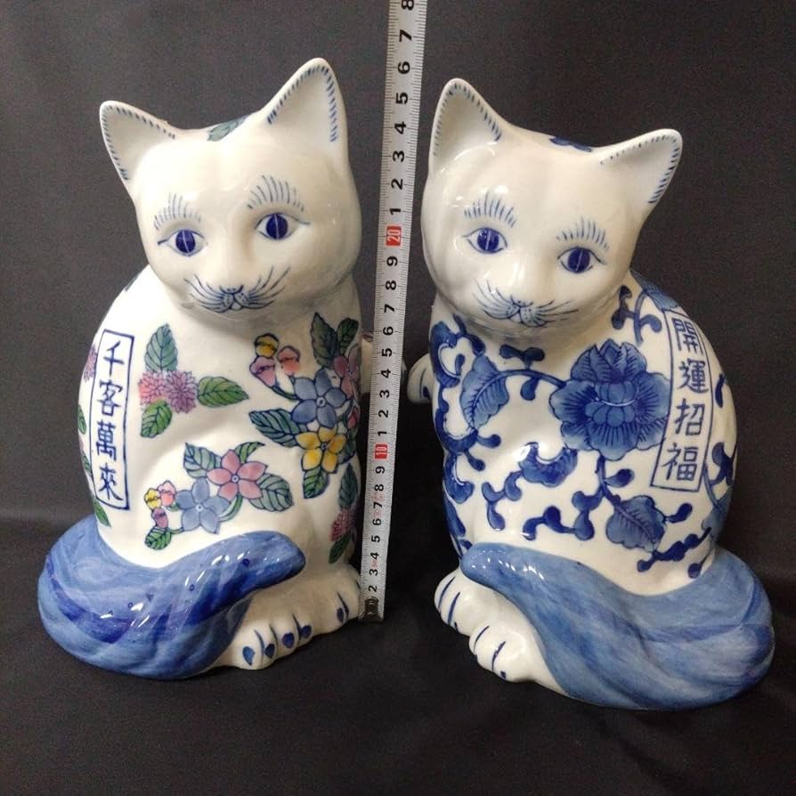 Amazon.co.jp: 猫 ペア置物 開運招福 千客萬来 レトロ